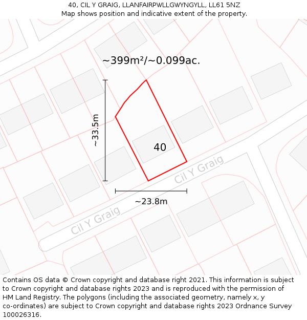 40, CIL Y GRAIG, LLANFAIRPWLLGWYNGYLL, LL61 5NZ: Plot and title map