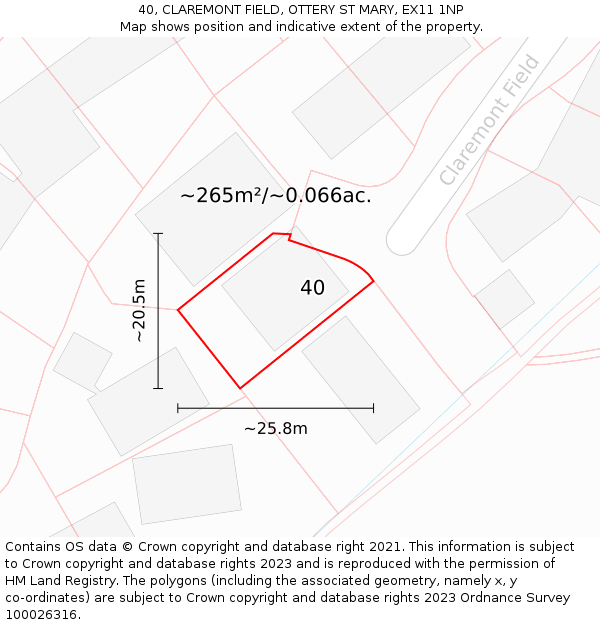40, CLAREMONT FIELD, OTTERY ST MARY, EX11 1NP: Plot and title map