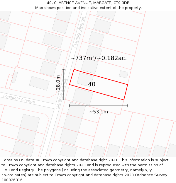 40, CLARENCE AVENUE, MARGATE, CT9 3DR: Plot and title map