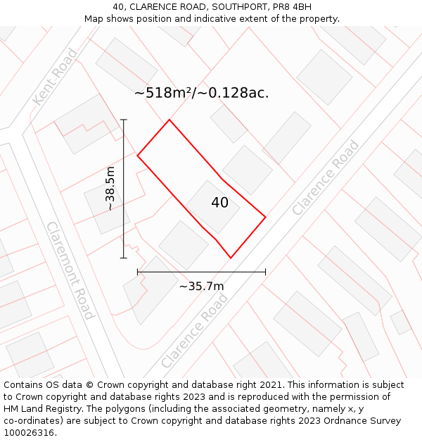 40, CLARENCE ROAD, SOUTHPORT, PR8 4BH: Plot and title map