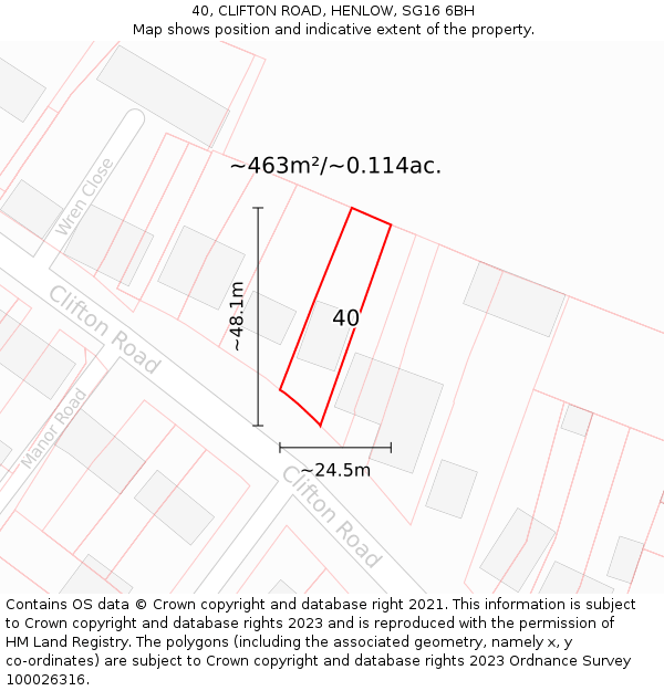 40, CLIFTON ROAD, HENLOW, SG16 6BH: Plot and title map