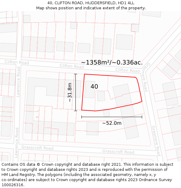 40, CLIFTON ROAD, HUDDERSFIELD, HD1 4LL: Plot and title map