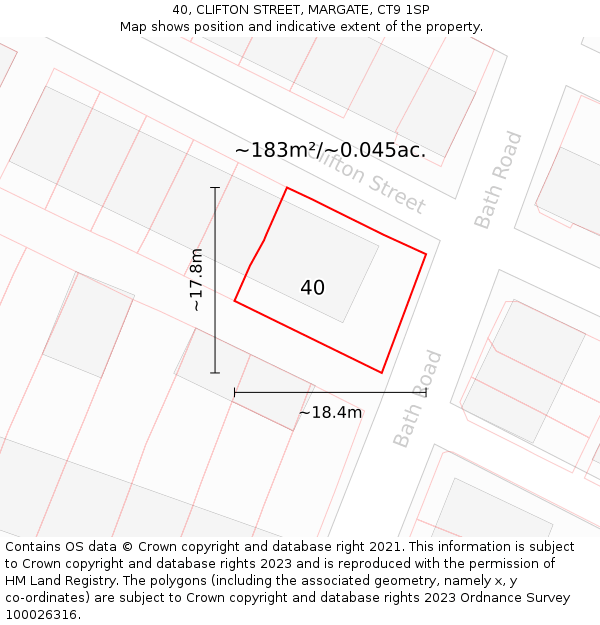 40, CLIFTON STREET, MARGATE, CT9 1SP: Plot and title map