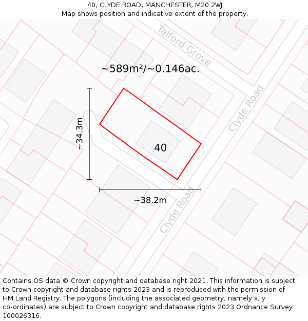 40, CLYDE ROAD, MANCHESTER, M20 2WJ: Plot and title map