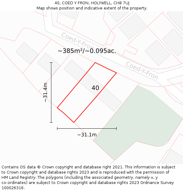 40, COED Y FRON, HOLYWELL, CH8 7UJ: Plot and title map