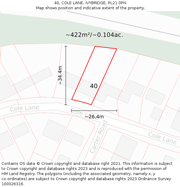 40, COLE LANE, IVYBRIDGE, PL21 0PN: Plot and title map