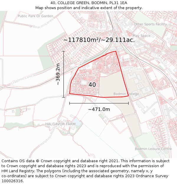 40, COLLEGE GREEN, BODMIN, PL31 1EA: Plot and title map