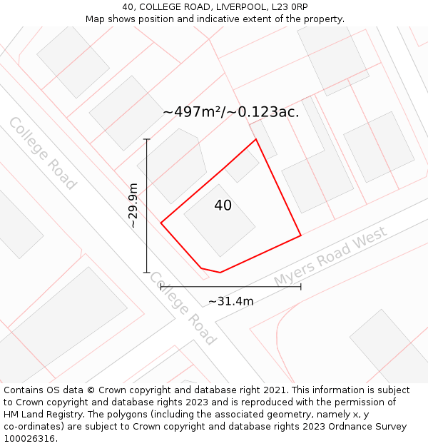 40, COLLEGE ROAD, LIVERPOOL, L23 0RP: Plot and title map