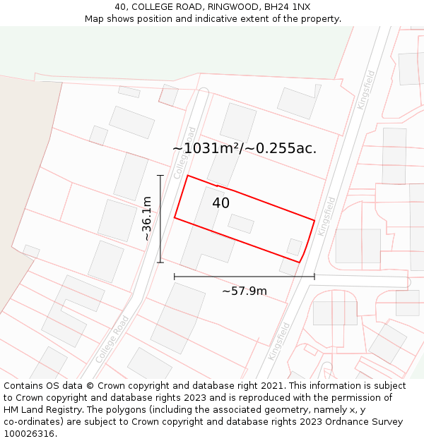 40, COLLEGE ROAD, RINGWOOD, BH24 1NX: Plot and title map