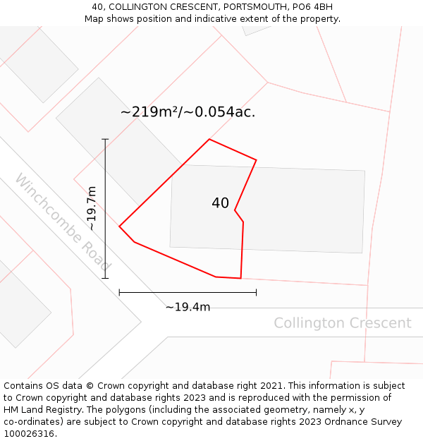 40, COLLINGTON CRESCENT, PORTSMOUTH, PO6 4BH: Plot and title map