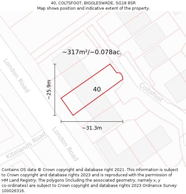 40, COLTSFOOT, BIGGLESWADE, SG18 8SR: Plot and title map