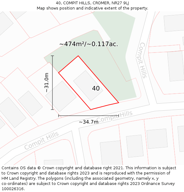 40, COMPIT HILLS, CROMER, NR27 9LJ: Plot and title map