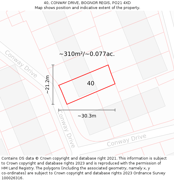 40, CONWAY DRIVE, BOGNOR REGIS, PO21 4XD: Plot and title map