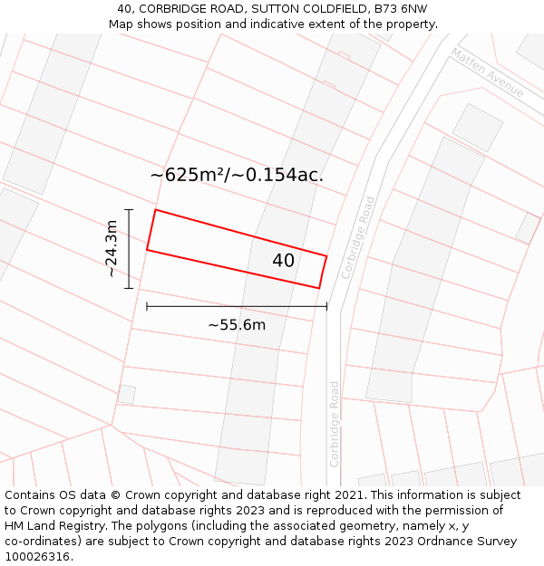 40, CORBRIDGE ROAD, SUTTON COLDFIELD, B73 6NW: Plot and title map