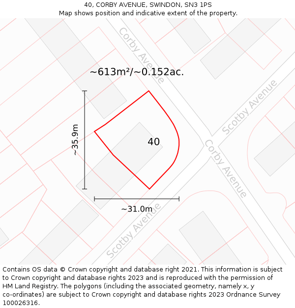 40, CORBY AVENUE, SWINDON, SN3 1PS: Plot and title map