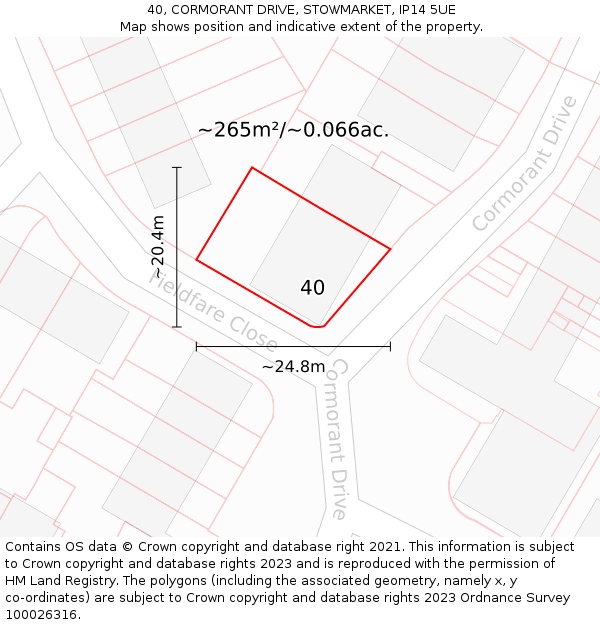 40, CORMORANT DRIVE, STOWMARKET, IP14 5UE: Plot and title map