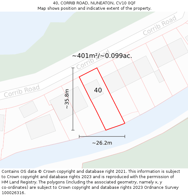 40, CORRIB ROAD, NUNEATON, CV10 0QF: Plot and title map