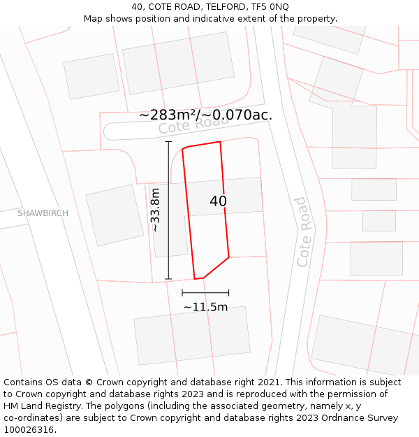 40, COTE ROAD, TELFORD, TF5 0NQ: Plot and title map