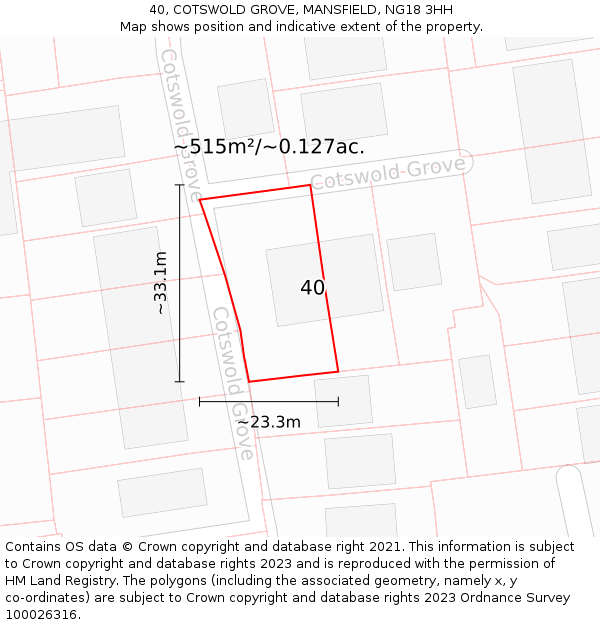40, COTSWOLD GROVE, MANSFIELD, NG18 3HH: Plot and title map
