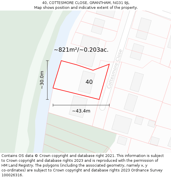 40, COTTESMORE CLOSE, GRANTHAM, NG31 9JL: Plot and title map