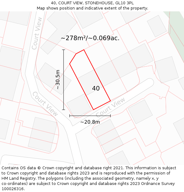 40, COURT VIEW, STONEHOUSE, GL10 3PL: Plot and title map