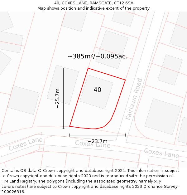 40, COXES LANE, RAMSGATE, CT12 6SA: Plot and title map