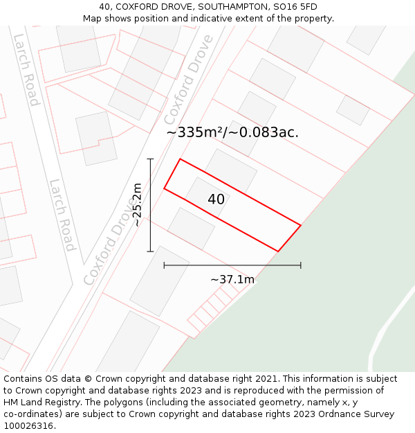 40, COXFORD DROVE, SOUTHAMPTON, SO16 5FD: Plot and title map