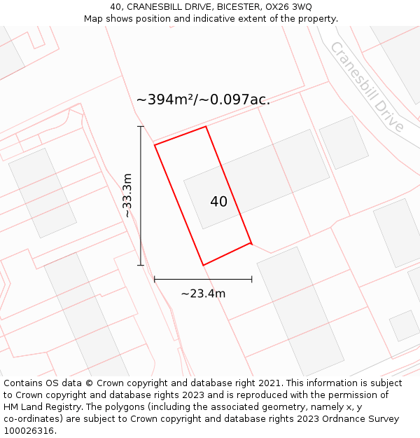 40, CRANESBILL DRIVE, BICESTER, OX26 3WQ: Plot and title map