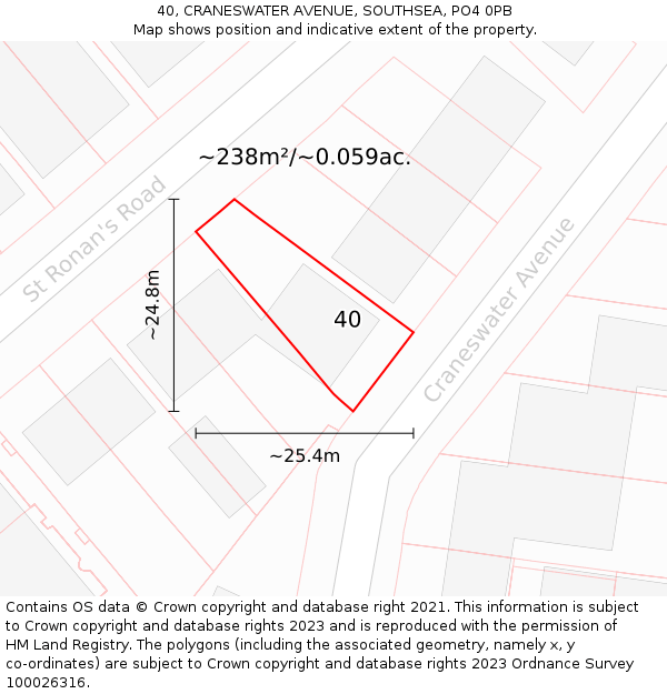 40, CRANESWATER AVENUE, SOUTHSEA, PO4 0PB: Plot and title map