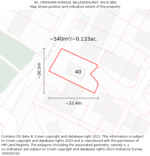 40, CRANHAM AVENUE, BILLINGSHURST, RH14 9EN: Plot and title map