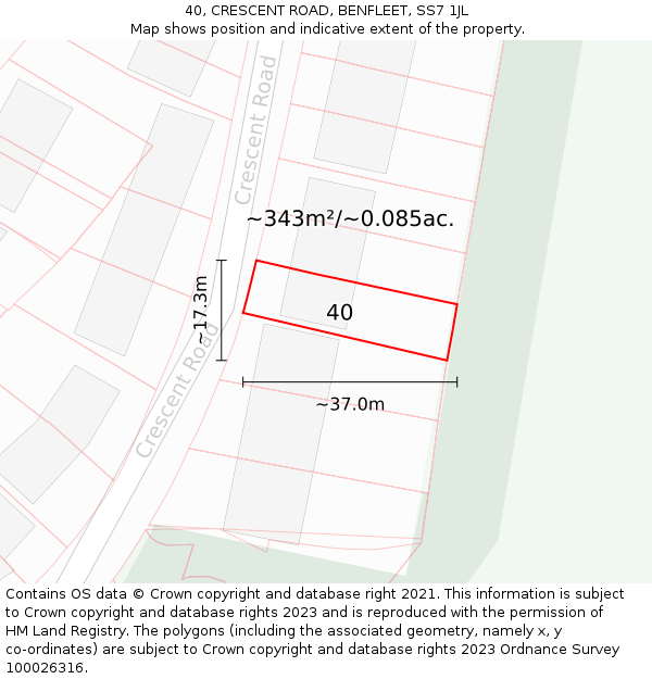 40, CRESCENT ROAD, BENFLEET, SS7 1JL: Plot and title map