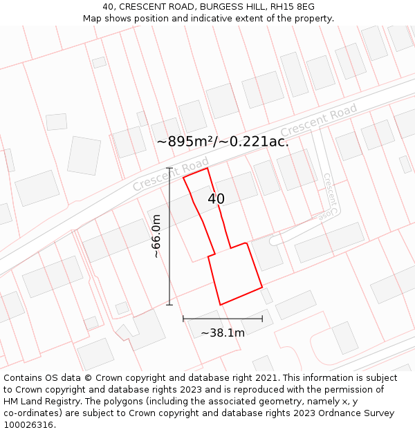 40, CRESCENT ROAD, BURGESS HILL, RH15 8EG: Plot and title map