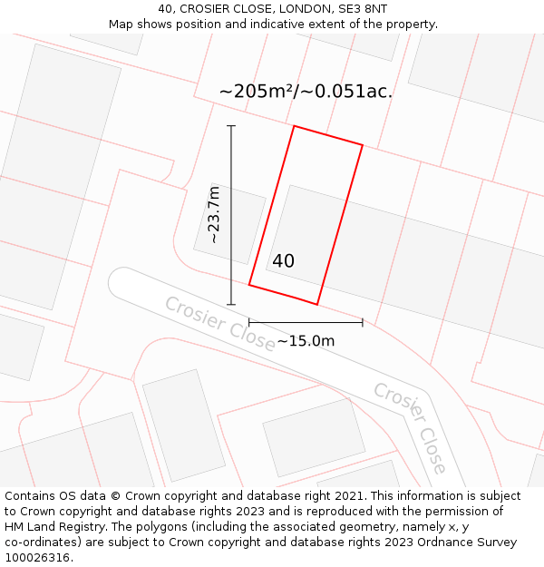 40, CROSIER CLOSE, LONDON, SE3 8NT: Plot and title map