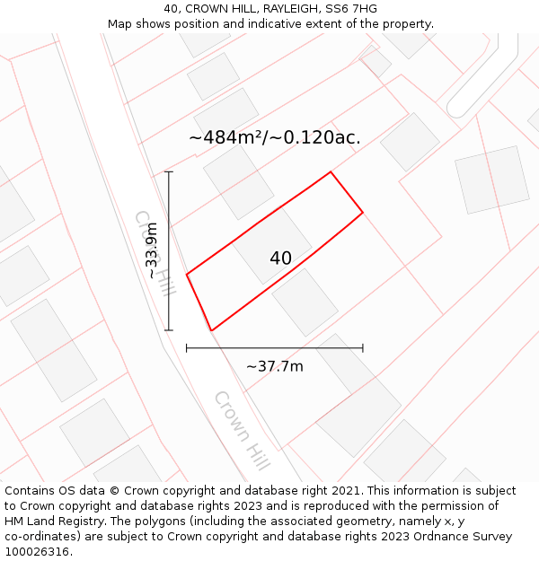 40, CROWN HILL, RAYLEIGH, SS6 7HG: Plot and title map