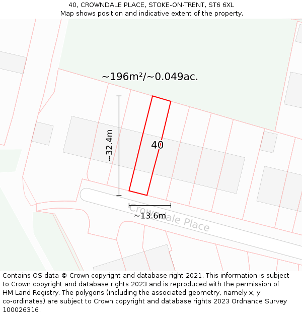40, CROWNDALE PLACE, STOKE-ON-TRENT, ST6 6XL: Plot and title map