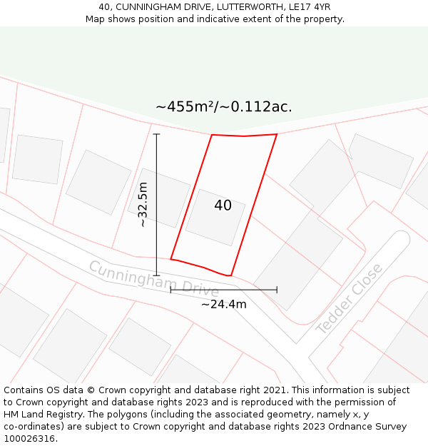 40, CUNNINGHAM DRIVE, LUTTERWORTH, LE17 4YR: Plot and title map