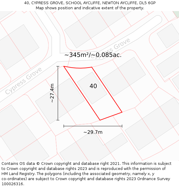 40, CYPRESS GROVE, SCHOOL AYCLIFFE, NEWTON AYCLIFFE, DL5 6GP: Plot and title map