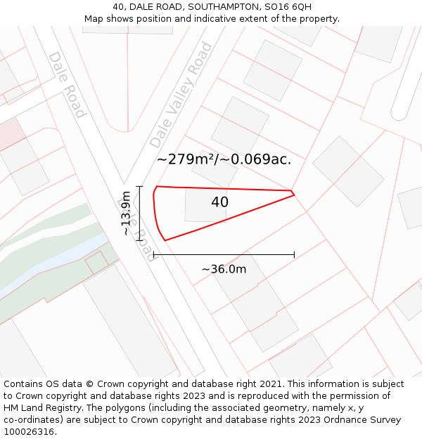 40, DALE ROAD, SOUTHAMPTON, SO16 6QH: Plot and title map