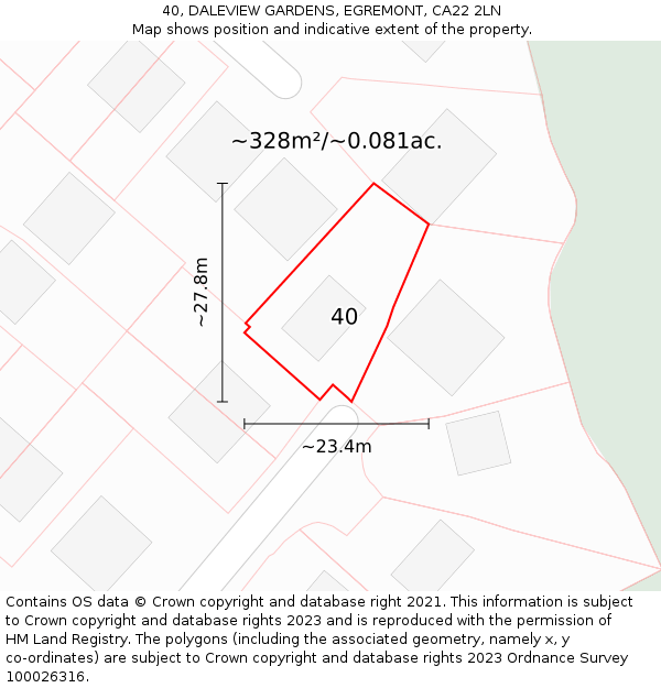 40, DALEVIEW GARDENS, EGREMONT, CA22 2LN: Plot and title map