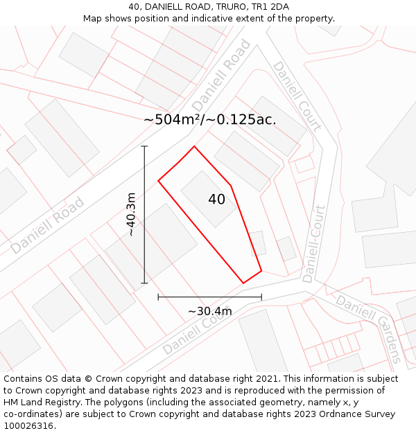 40, DANIELL ROAD, TRURO, TR1 2DA: Plot and title map