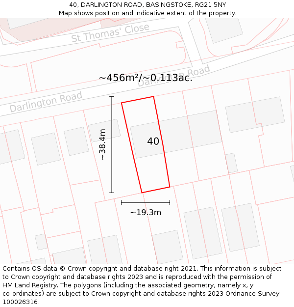 40, DARLINGTON ROAD, BASINGSTOKE, RG21 5NY: Plot and title map