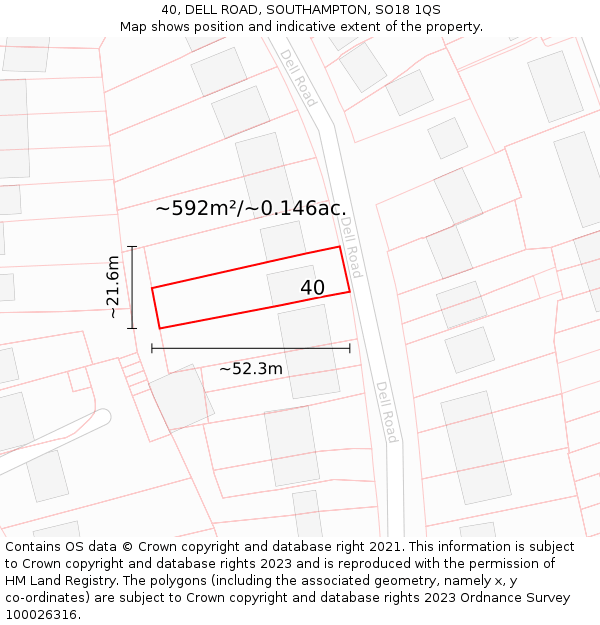 40, DELL ROAD, SOUTHAMPTON, SO18 1QS: Plot and title map