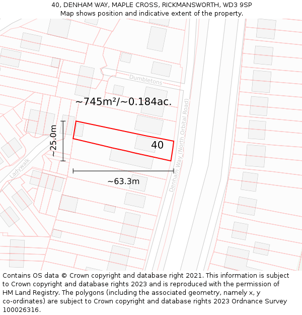 40, DENHAM WAY, MAPLE CROSS, RICKMANSWORTH, WD3 9SP: Plot and title map