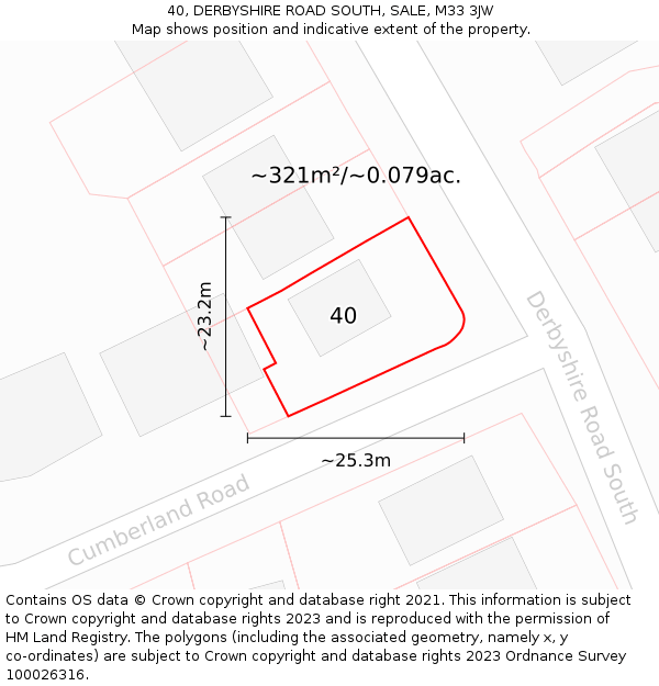 40, DERBYSHIRE ROAD SOUTH, SALE, M33 3JW: Plot and title map