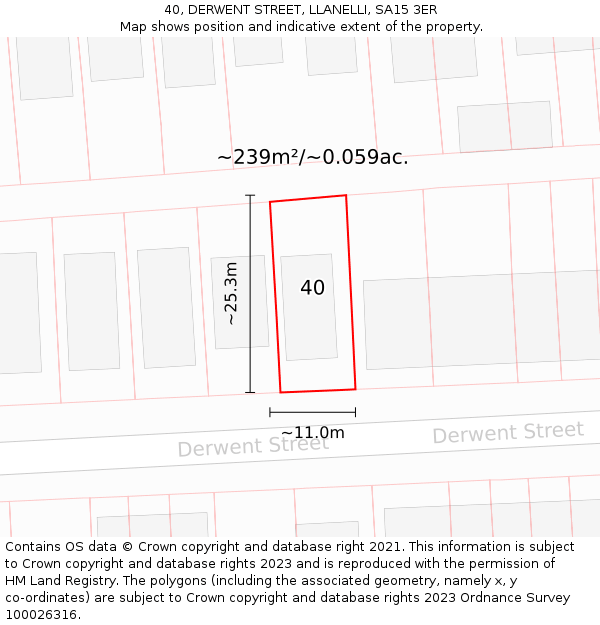 40, DERWENT STREET, LLANELLI, SA15 3ER: Plot and title map