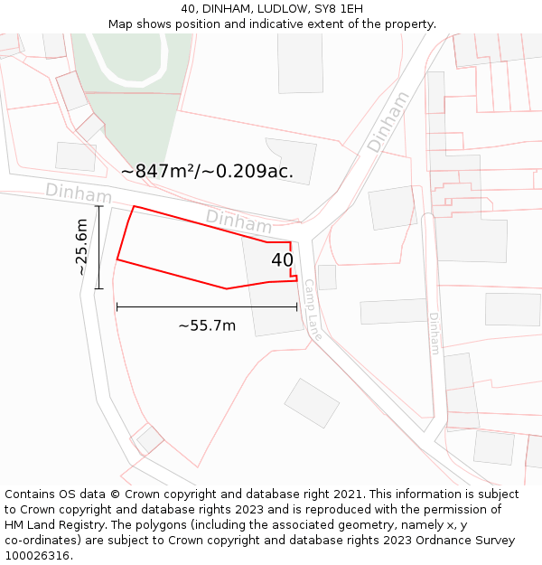 40, DINHAM, LUDLOW, SY8 1EH: Plot and title map