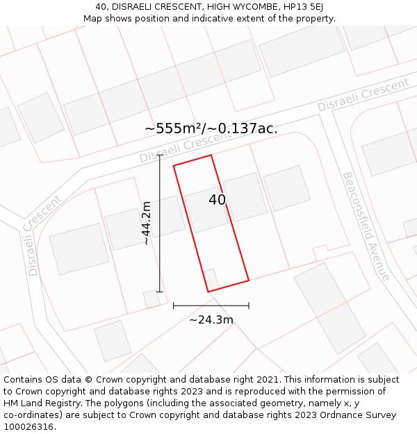 40, DISRAELI CRESCENT, HIGH WYCOMBE, HP13 5EJ: Plot and title map