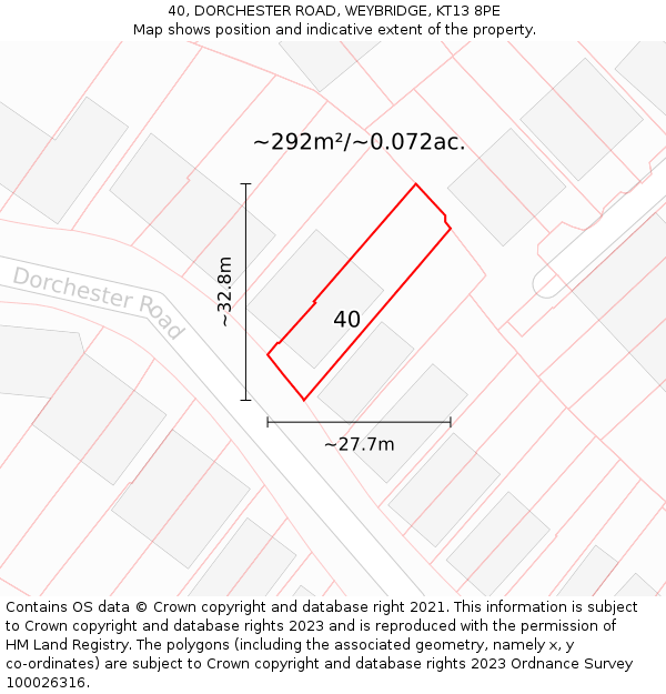 40, DORCHESTER ROAD, WEYBRIDGE, KT13 8PE: Plot and title map