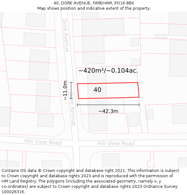 40, DORE AVENUE, FAREHAM, PO16 8BX: Plot and title map