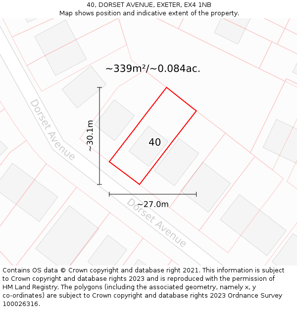 40, DORSET AVENUE, EXETER, EX4 1NB: Plot and title map